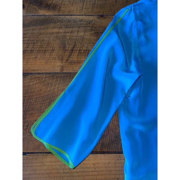 Womens Bob Mackie Blue Silk 3/4 Sleeve‎ Button Down 100% Silk Blouse Size M - Picture 6 of 7
